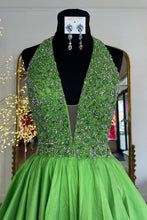 Load image into Gallery viewer, Princess A Line Halter Neck Green Long Prom Dress with Beading