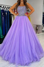 Load image into Gallery viewer, Charming A Line Strapless Purple Tulle Long Prom Dress with Beading