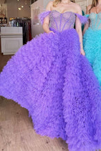 Load image into Gallery viewer, Princess A Line Off the Shoulder Purple/Blue Corset Prom Dress with Beading