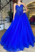 Load image into Gallery viewer, Gorgeous A Line Sweetheart Royal Blue Long Prom Dress with Appliques