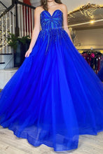 Load image into Gallery viewer, Gorgeous A Line Sweetheart Royal Blue Long Prom Dress with Appliques