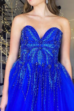 Load image into Gallery viewer, Gorgeous A Line Sweetheart Royal Blue Long Prom Dress with Appliques