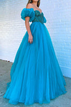 Load image into Gallery viewer, Princess A Line Sweetheart Blue Corset Prom Dress with Beading