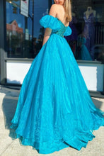 Load image into Gallery viewer, Princess A Line Sweetheart Blue Corset Prom Dress with Beading