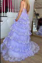 Load image into Gallery viewer, Gorgeous A Line One Shoulder Lilac Corset Prom Dress with Ruffles Lace