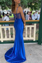 Load image into Gallery viewer, Royal Blue Mermaid Lace Up Long Satin Prom Dress With Split
