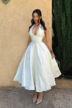 Load image into Gallery viewer, Simple A Line V Neck White Tea Length Party Dress with Corset