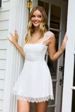Load image into Gallery viewer, White Lace Trim A-Line Square Neck Homecoming Dress with Corset Back