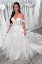 Load image into Gallery viewer, Gorgeous A Line Off the Shoulder White Wedding Dress with Appliques