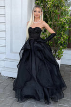 Load image into Gallery viewer, Princess A Line Sweetheart Black Corset Prom Dress with Beding