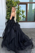 Load image into Gallery viewer, Princess A Line Sweetheart Black Corset Prom Dress with Beding