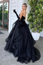 Load image into Gallery viewer, Princess A Line Sweetheart Black Corset Prom Dress with Beding