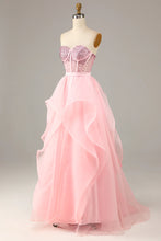 Load image into Gallery viewer, Princess A Line Sweetheart Black Corset Prom Dress with Beding