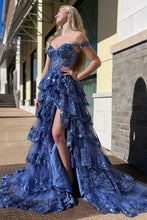 Load image into Gallery viewer, Stunning Glitter A-Line Off The Shoulder Long Tiered Prom Dress With Split