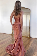 Load image into Gallery viewer, Satin Mermaid Strapless Long Prom Dress With Split