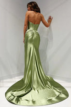Load image into Gallery viewer, Satin Mermaid Strapless Long Prom Dress With Split