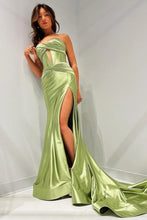 Load image into Gallery viewer, Satin Mermaid Strapless Long Prom Dress With Split
