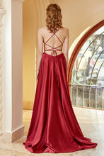 Load image into Gallery viewer, A Line Spaghetti Straps Burgundy Long Prom Dress with Split Front