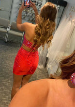 Load image into Gallery viewer, Glitter Rhinestones Strapless Short Red Homecoming Dress Party Dress