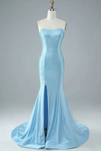 Load image into Gallery viewer, Sexy Tight Strapless Light Blue Long Prom Dress