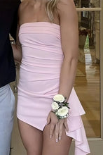 Load image into Gallery viewer, Stylish Bodycon Strapless Blue Satin Short Homecoming Dress with Ruched