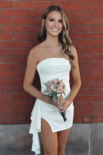 Load image into Gallery viewer, Stylish Bodycon Strapless Blue Satin Short Homecoming Dress with Ruched