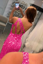 Load image into Gallery viewer, Hot Pink Mermaid Glitter One-Shoulder Backless Prom Dress With Sequins
