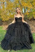 Load image into Gallery viewer, Princess A Line Sweetheart Black Corset Prom Dress with Ruffles