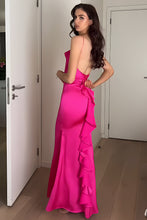 Load image into Gallery viewer, Charming Sheath Spaghetti Straps Fuchsia Long Party Dress with Open Back