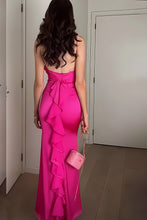 Load image into Gallery viewer, Charming Sheath Spaghetti Straps Fuchsia Long Party Dress with Open Back
