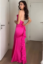 Load image into Gallery viewer, Charming Sheath Spaghetti Straps Fuchsia Long Party Dress with Open Back