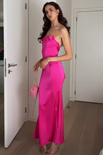 Load image into Gallery viewer, Charming Sheath Spaghetti Straps Fuchsia Long Party Dress with Open Back