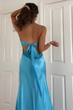 Load image into Gallery viewer, Stylish Sheath Spaghetti Straps Blue Long Prom Dress with Backless
