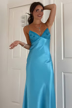 Load image into Gallery viewer, Stylish Sheath Spaghetti Straps Blue Long Prom Dress with Backless