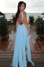 Load image into Gallery viewer, Chic A Line Halter Neck Pink Long Prom Dress with Ruffles