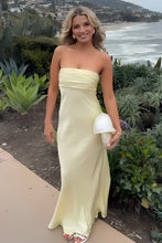 Load image into Gallery viewer, Simple Sheath Strapless Pink Long Prom Dress with Ruched