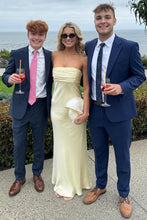 Load image into Gallery viewer, Simple Sheath Strapless Pink Long Prom Dress with Ruched