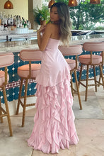 Load image into Gallery viewer, Charming Sheath Strapless Pink Long Prom Dress with Ruffles