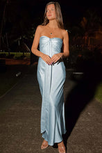 Load image into Gallery viewer, Trendy Sheath Strapless Blue Long Party Dress with Bowknot