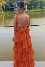 Load image into Gallery viewer, Gorgeous A Line Square Neck Orange Long Prom Dress with Ruffles