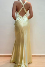 Load image into Gallery viewer, Simple Sheath V Neck Yellow Long Prom Dress with Open Back