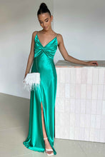 Load image into Gallery viewer, Stylish Sheath Spaghetti Straps Red Long Party Dress with Split Front Keyhole