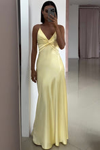 Load image into Gallery viewer, Chic A Line Spaghetti Straps Yellow Long Party Dress with Split Front