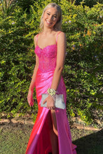 Load image into Gallery viewer, Gorgeous Mermaid Spaghetti Straps Fuchsia Long Prom Dress with Appliques