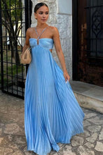Load image into Gallery viewer, Chic A Line Halter Neck Blue Long Party Dress with Backless