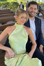 Load image into Gallery viewer, Fashion Sheath Halter Neck Green Long Prom Dress with Open Back