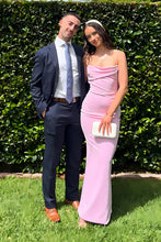 Load image into Gallery viewer, Trendy Sheath Spaghetti Straps Pink Long Prom Dress with Ruched