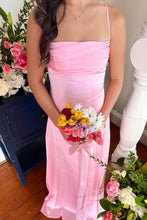 Load image into Gallery viewer, Trendy A Line Spaghetti Straps Pink Long Prom Dress with Backless