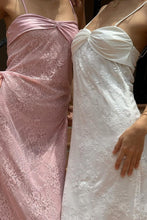 Load image into Gallery viewer, Gorgeous Sheath Spaghetti Straps Pink Long Prom Dress with Lace