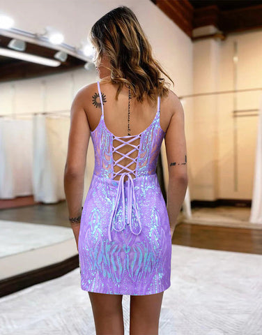 Gorgeous Lilac Corset Back Tight Glitter Homecoming Dress